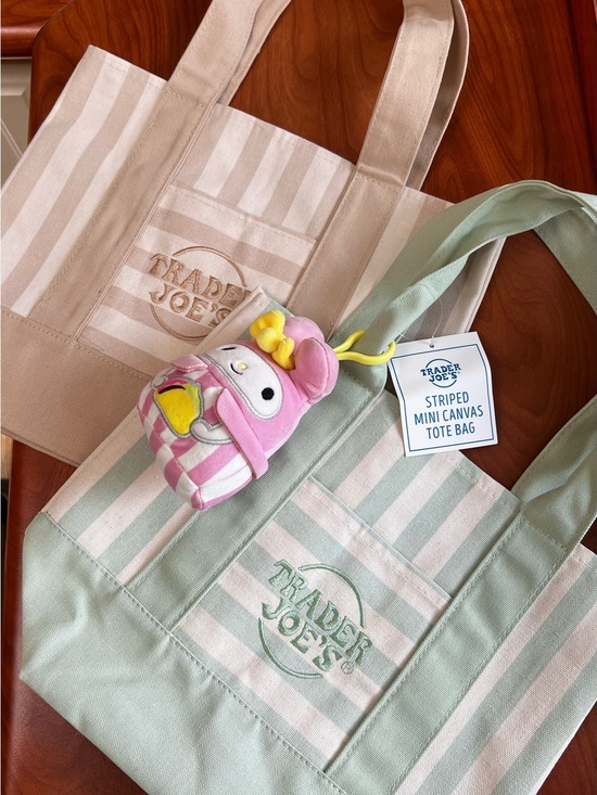 Trader Joe'S Handbags - Trader Joe's Striped Mini Canvas Tote Bag 2 colors and 1 pink melody keychain